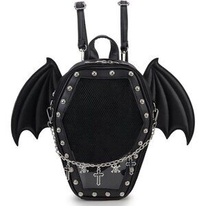 Gothic Coffin Shape Purse Handbag for Women Halloween Shoulder Bag Black Wings